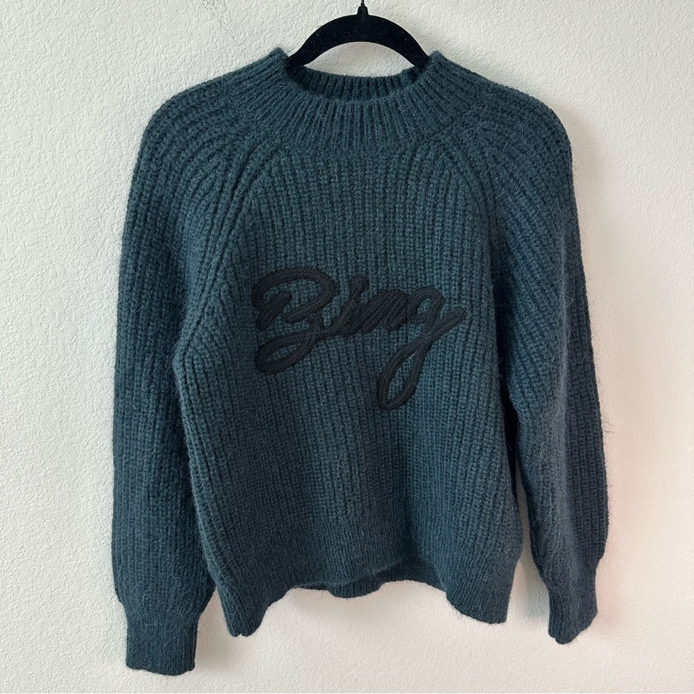 NWT Anine Bing Kendrick Sweater Logo Dark Teal SZ XS - Picture 2 of 8